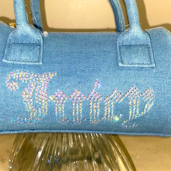New Juicy Couture Mini Denim Tote, adjustable strap, embellished rhinestone Logo - Picture 2 of 7
